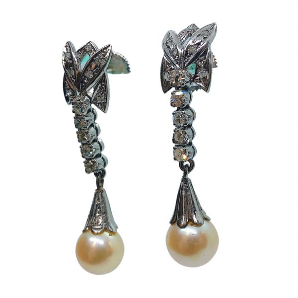 Vintate Diamond and Pearl Earrings Image 2 Joint Venture Jewelry Cary, NC
