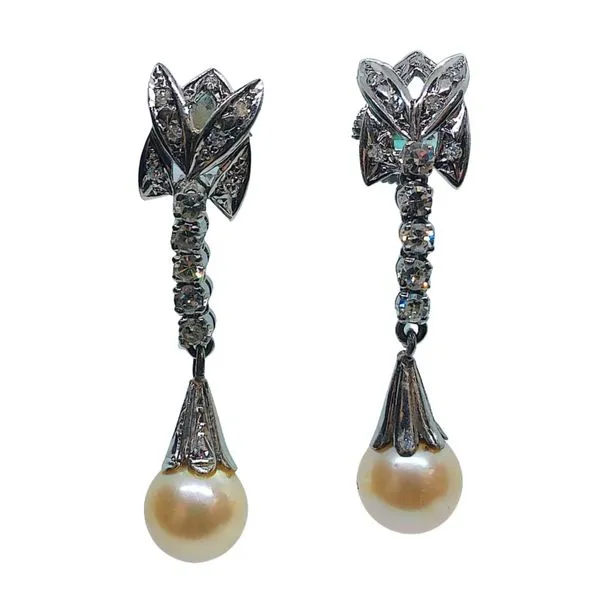 Vintate Diamond and Pearl Earrings Joint Venture Jewelry Cary, NC