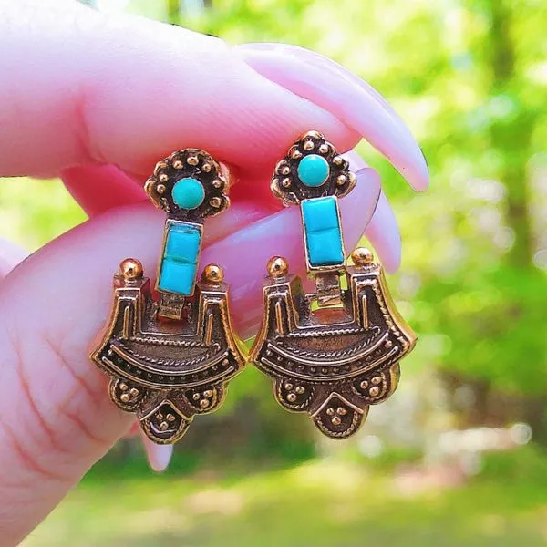 Victorian Turquoise Earrings Image 3 Joint Venture Jewelry Cary, NC