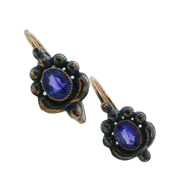 Vintage Rose Gold Amethyst Drop Earrings with Patina Joint Venture Jewelry Cary, NC