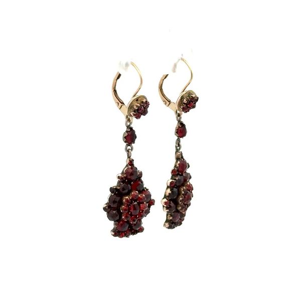 14K Yellow Gold Victorian Bohemian Garnet Estate Drop Earrings Image 2 Joint Venture Jewelry Cary, NC