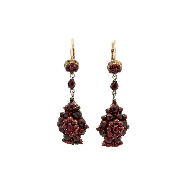14K Yellow Gold Victorian Bohemian Garnet Estate Drop Earrings Joint Venture Jewelry Cary, NC