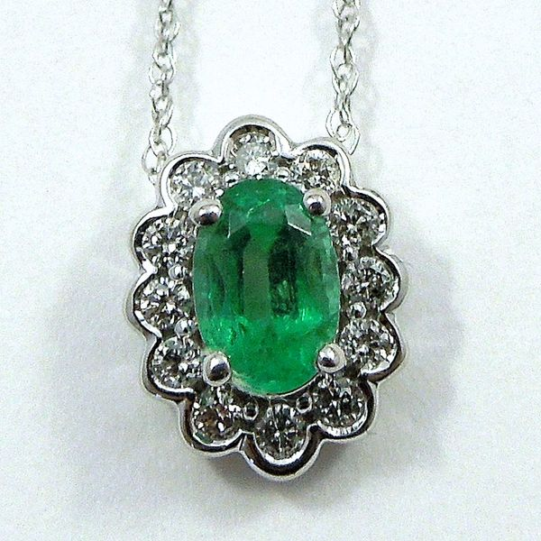 Emerald and Diamond Halo Pendant Joint Venture Jewelry Cary, NC