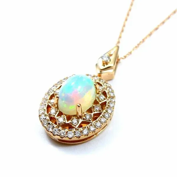 Opal and Diamond Halo Pendant Image 2 Joint Venture Jewelry Cary, NC