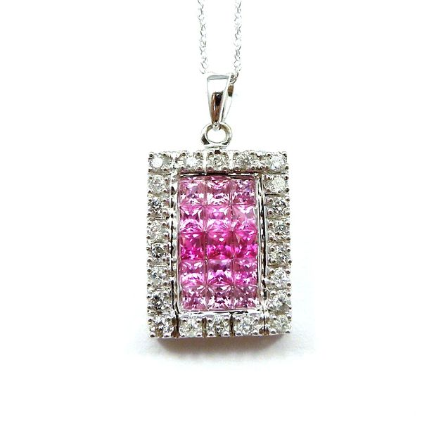 Pink Sapphire and Diamond Square Pendant Image 2 Joint Venture Jewelry Cary, NC