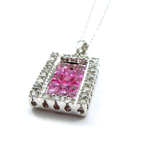 Pink Sapphire and Diamond Square Pendant Image 3 Joint Venture Jewelry Cary, NC