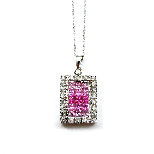 Pink Sapphire and Diamond Square Pendant Joint Venture Jewelry Cary, NC