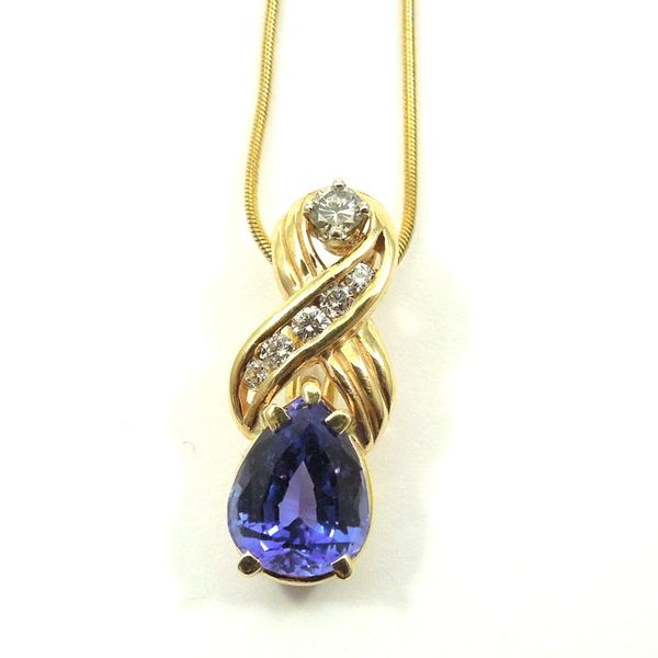 Pear Cut Tanzanite and Diamond Pendant with Chain Joint Venture Jewelry Cary, NC