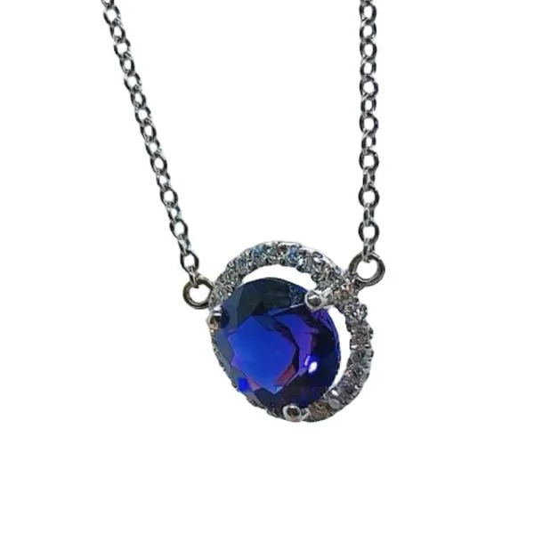 18k White Gold Amethyst & Diamond Halo Pendant Necklace Image 2 Joint Venture Jewelry Cary, NC