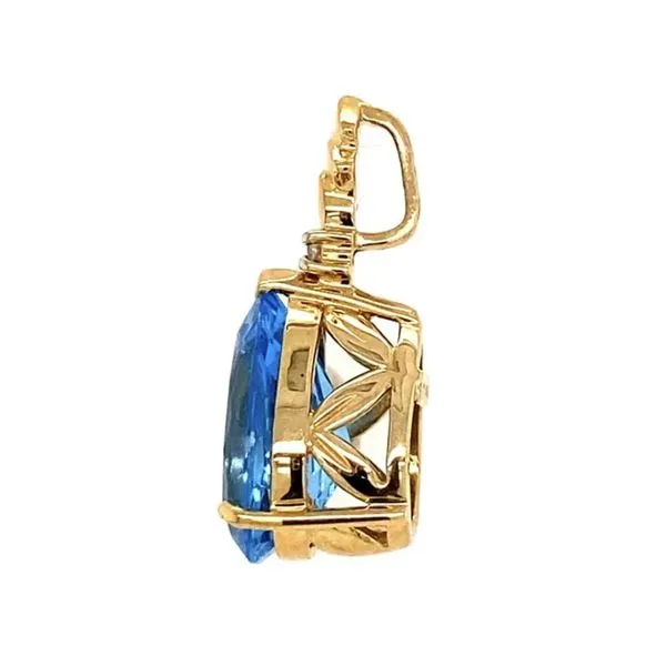14k Yellow Gold 4.86ct Pear Swiss Blue Topaz & Diamond Estate Pendant Image 2 Joint Venture Jewelry Cary, NC