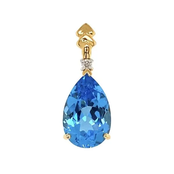 14k Yellow Gold 4.86ct Pear Swiss Blue Topaz & Diamond Estate Pendant Joint Venture Jewelry Cary, NC