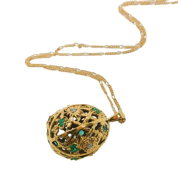 14K Yellow Gold Emerald & Diamond Egg Pendant Necklace Image 3 Joint Venture Jewelry Cary, NC