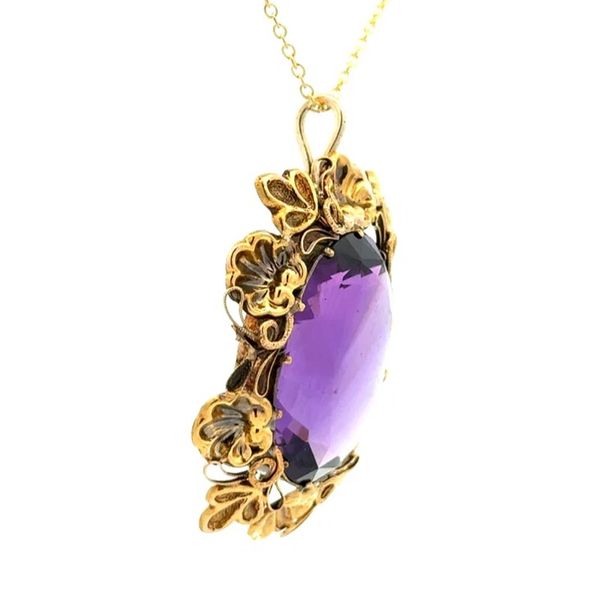 14K Yellow Gold 23CT Amethyst Arts & Crafts Estate Pendant Necklace Image 2 Joint Venture Jewelry Cary, NC