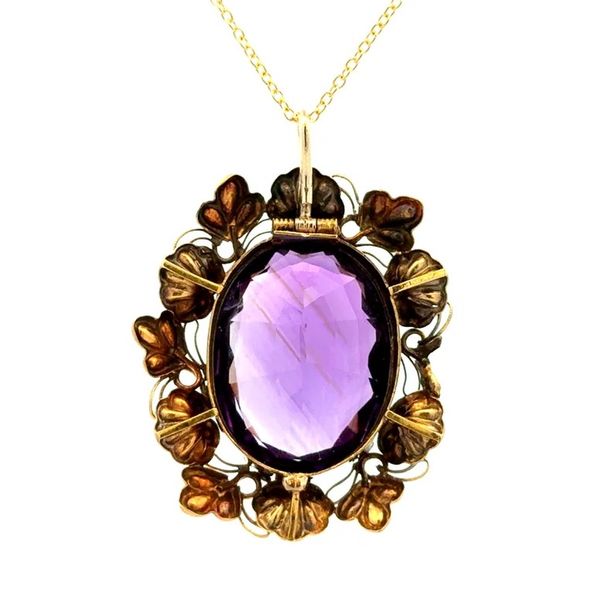 14K Yellow Gold 23CT Amethyst Arts & Crafts Estate Pendant Necklace Image 3 Joint Venture Jewelry Cary, NC
