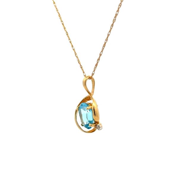 14K Yellow Gold Oval Blue Topaz & Diamond Estate Pendant Necklace Image 2 Joint Venture Jewelry Cary, NC