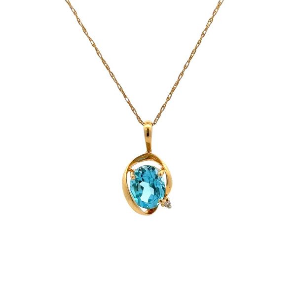 14K Yellow Gold Oval Blue Topaz & Diamond Estate Pendant Necklace Joint Venture Jewelry Cary, NC