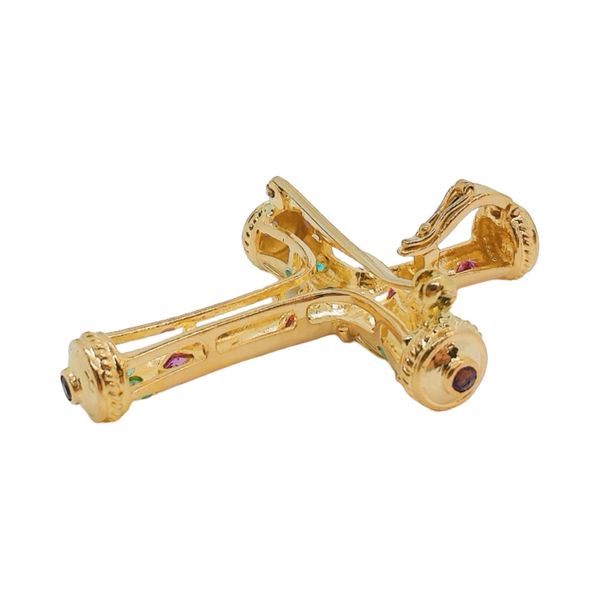 18K Gold Ruby Emerald Diamond Cross Pendant Brooch Image 3 Joint Venture Jewelry Cary, NC