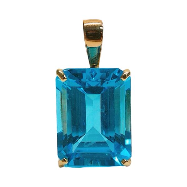14K Yellow Gold 18.50ct Emerald Cut Blue Topaz Pendant Joint Venture Jewelry Cary, NC
