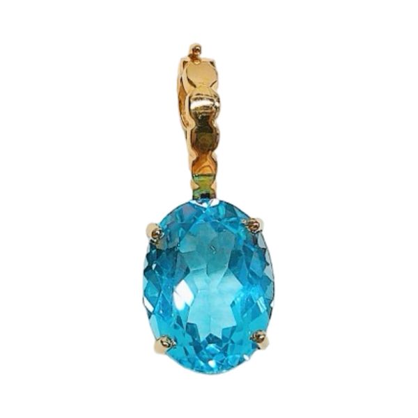 14K Yellow Gold 10ct Oval Blue Topaz Enhancer Pendant Joint Venture Jewelry Cary, NC