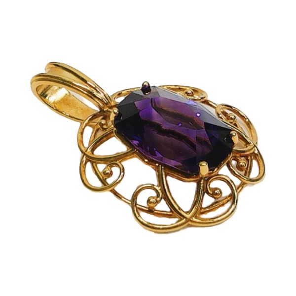 14K Yellow Gold 9.5ct Amethyst Estate Pendant Image 2 Joint Venture Jewelry Cary, NC