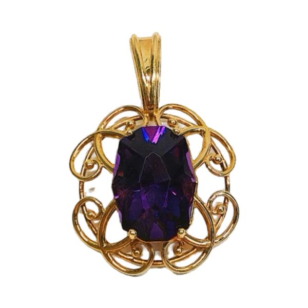 14K Yellow Gold 9.5ct Amethyst Estate Pendant Joint Venture Jewelry Cary, NC