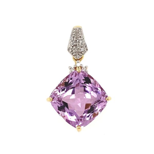 18K Gold 9ct Cushion Kunzite & Diamond Pendant Joint Venture Jewelry Cary, NC