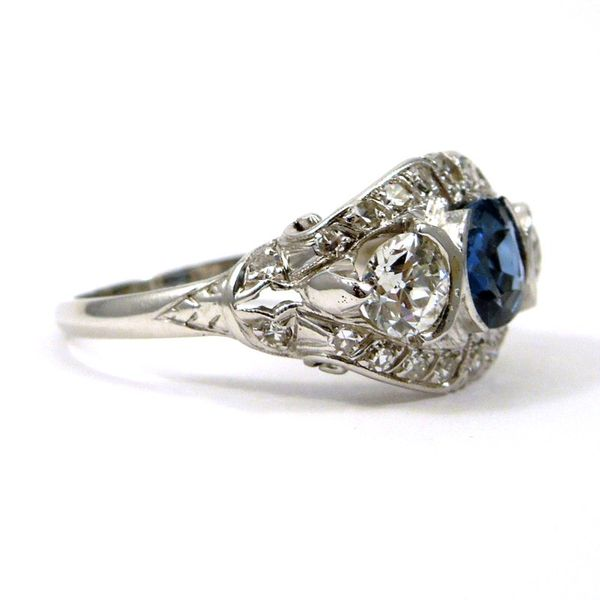 Vintage Filigree Sapphire and Diamond Ring Image 2 Joint Venture Jewelry Cary, NC