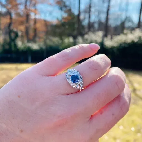 Vintage Filigree Sapphire and Diamond Ring Image 3 Joint Venture Jewelry Cary, NC