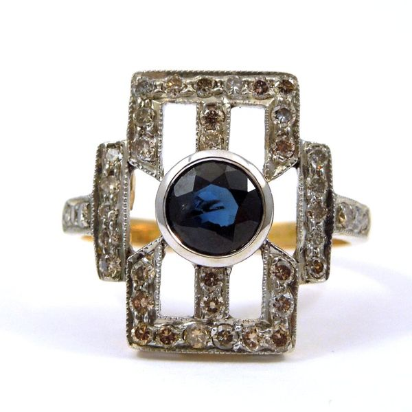 Edwardian Sapphire and Diamond Cocktail Ring Joint Venture Jewelry Cary, NC