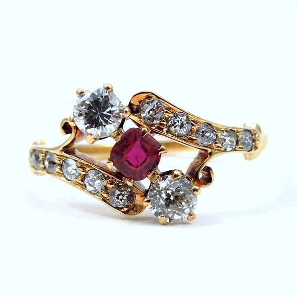Vintage Diamond and Ruby Bypass Ring Joint Venture Jewelry Cary, NC