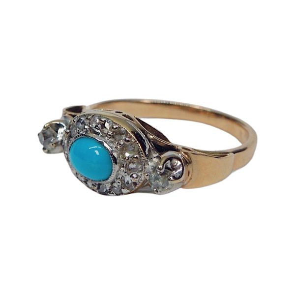 Vintage Turquoise and Diamond Ring Image 2 Joint Venture Jewelry Cary, NC
