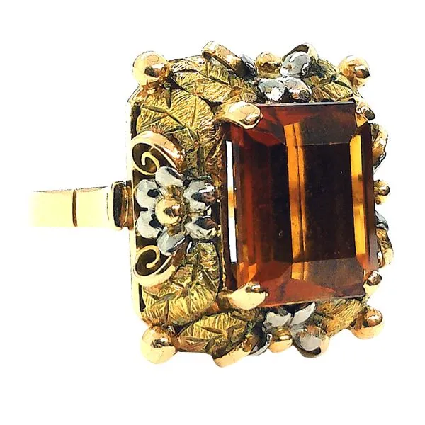 Vintage Citrine Square Floral Ring Image 2 Joint Venture Jewelry Cary, NC