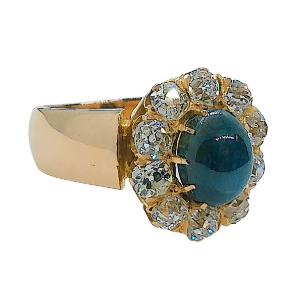 Vintage Mine Cut Sapphire and Sapphire Halo Ring Image 2 Joint Venture Jewelry Cary, NC