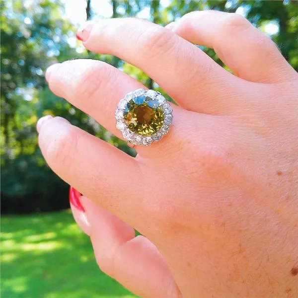 Art Deco Green Tourmaline & Diamond Ring Image 5 Joint Venture Jewelry Cary, NC