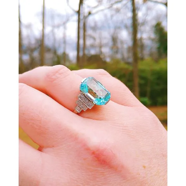 Vintage Aqua and Diamond Ring Image 3 Joint Venture Jewelry Cary, NC