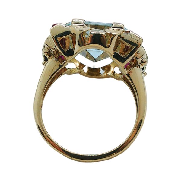 10K Yellow & Rose Gold Retro Aquamarine & Synthetic Ruby Ring Image 3 Joint Venture Jewelry Cary, NC