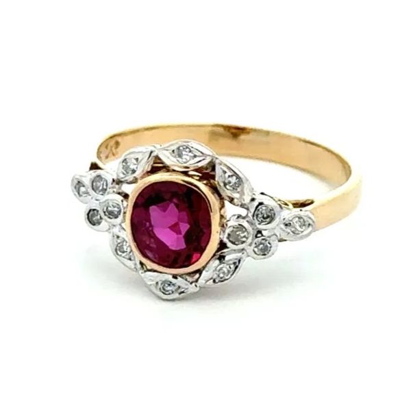 14K Two-Tone Edwardian-Style Ruby & Diamond Ring – .85ct Cushion Ruby & .10ctw Diamonds Image 2 Joint Venture Jewelry Cary, NC