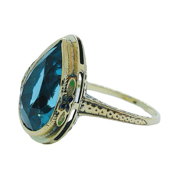 Vintage 14k Yellow Gold 5.25ct Pear Cut Blue Topaz Ring | Estate Statement Ring Image 2 Joint Venture Jewelry Cary, NC