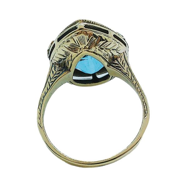 Vintage 14k Yellow Gold 5.25ct Pear Cut Blue Topaz Ring | Estate Statement Ring Image 3 Joint Venture Jewelry Cary, NC