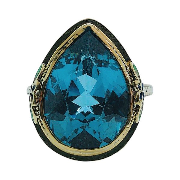 Vintage 14k Yellow Gold 5.25ct Pear Cut Blue Topaz Ring | Estate Statement Ring Joint Venture Jewelry Cary, NC