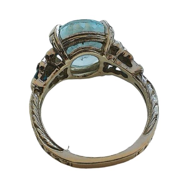 14k White Gold 3.35 CT Aquamarine Vintage Ring with Diamond & Sapphire Accents Image 3 Joint Venture Jewelry Cary, NC