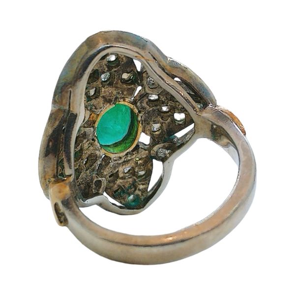Silver & 14K Gold 1.00 Carat Emerald and 0.30 CTW Diamond Vintage Navette Ring Image 3 Joint Venture Jewelry Cary, NC
