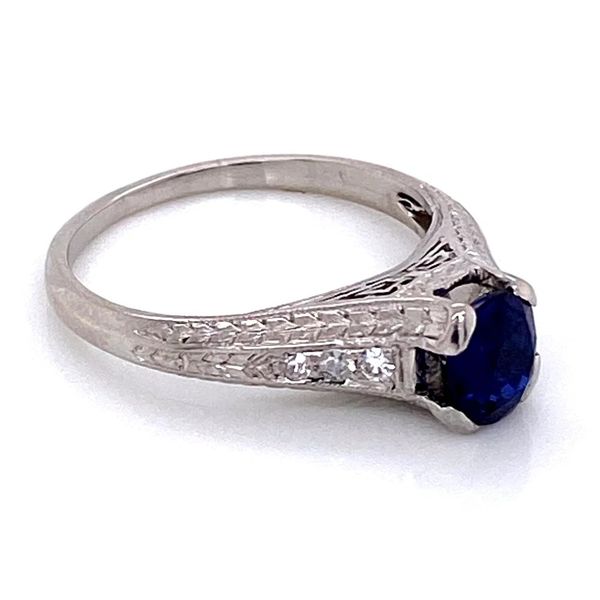 Platinum Art Deco 1.05 Carat Sapphire & 0.08 TCW Diamond Ring c.1920s Image 2 Joint Venture Jewelry Cary, NC