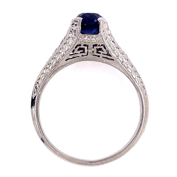 Platinum Art Deco 1.05 Carat Sapphire & 0.08 TCW Diamond Ring c.1920s Image 3 Joint Venture Jewelry Cary, NC
