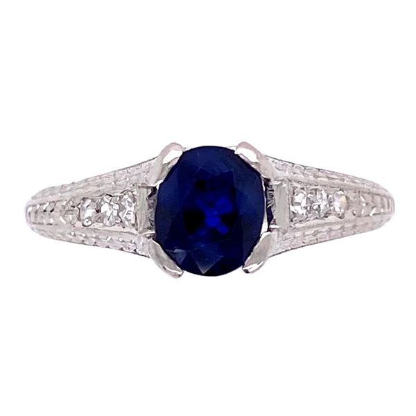 Platinum Art Deco 1.05 Carat Sapphire & 0.08 TCW Diamond Ring c.1920s Joint Venture Jewelry Cary, NC