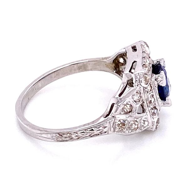 18K White Gold Art Deco 1.05ct Kashmir Blue Sapphire & Diamond Ring Image 2 Joint Venture Jewelry Cary, NC