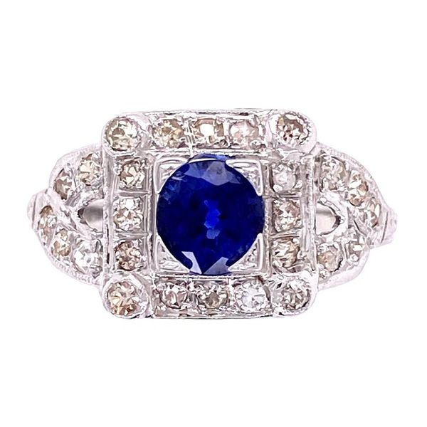 18K White Gold Art Deco 1.05ct Kashmir Blue Sapphire & Diamond Ring Joint Venture Jewelry Cary, NC