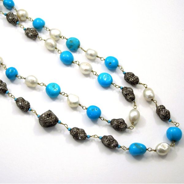 Black Diamond, Turquoise and Pearl Long Necklace Image 2 Joint Venture Jewelry Cary, NC