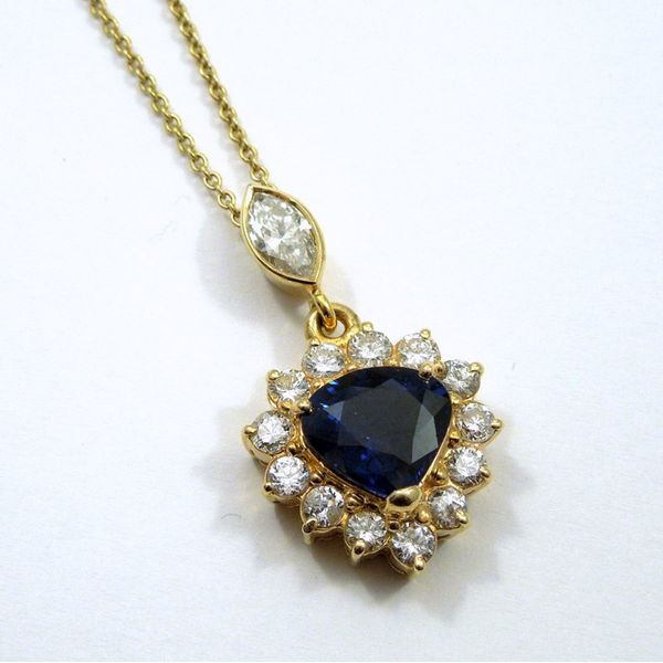 Trillion Cushion Sapphire with Diamonds Pendant Necklace Joint Venture Jewelry Cary, NC