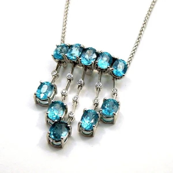 Blue Zircon and Diamond Necklace Image 2 Joint Venture Jewelry Cary, NC